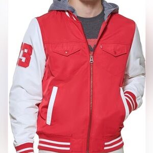 Levi's red and white waterproof varsity style jacket, men's S